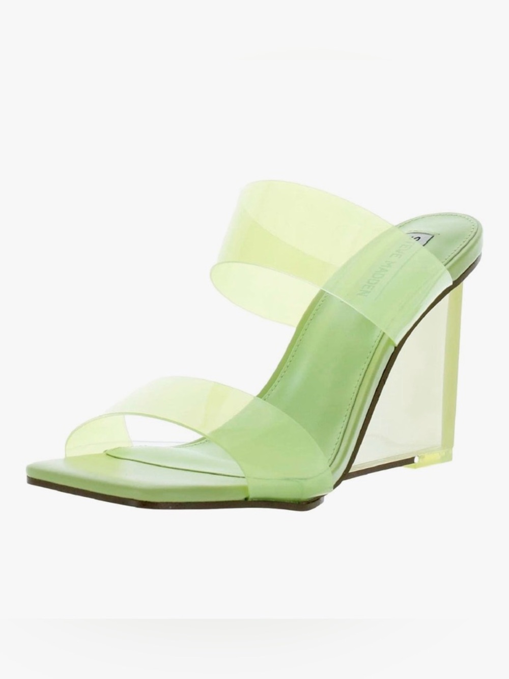 Steve Madden womens Wedge Sandal lime neon clear strap